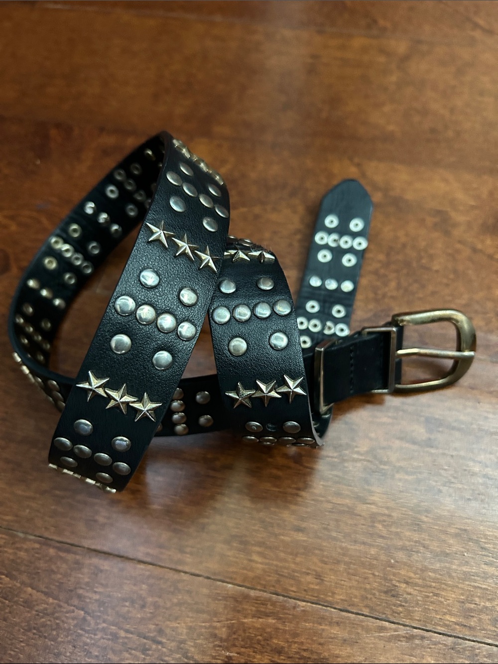 Celestial Black Leather Studded Belt with Metal Stars